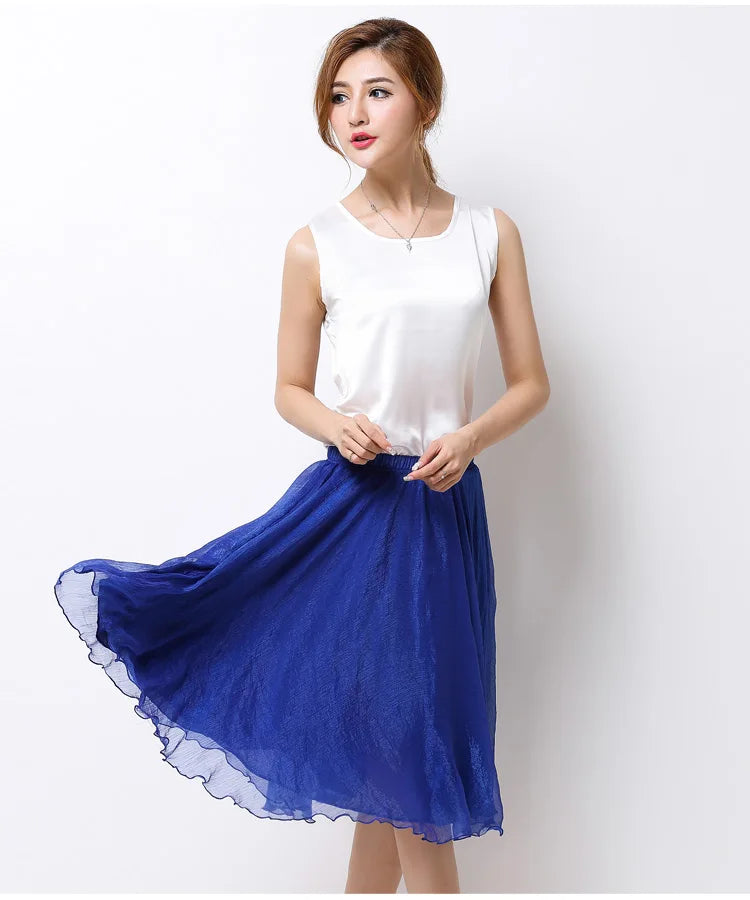 Silk Pleated High Waist Midi