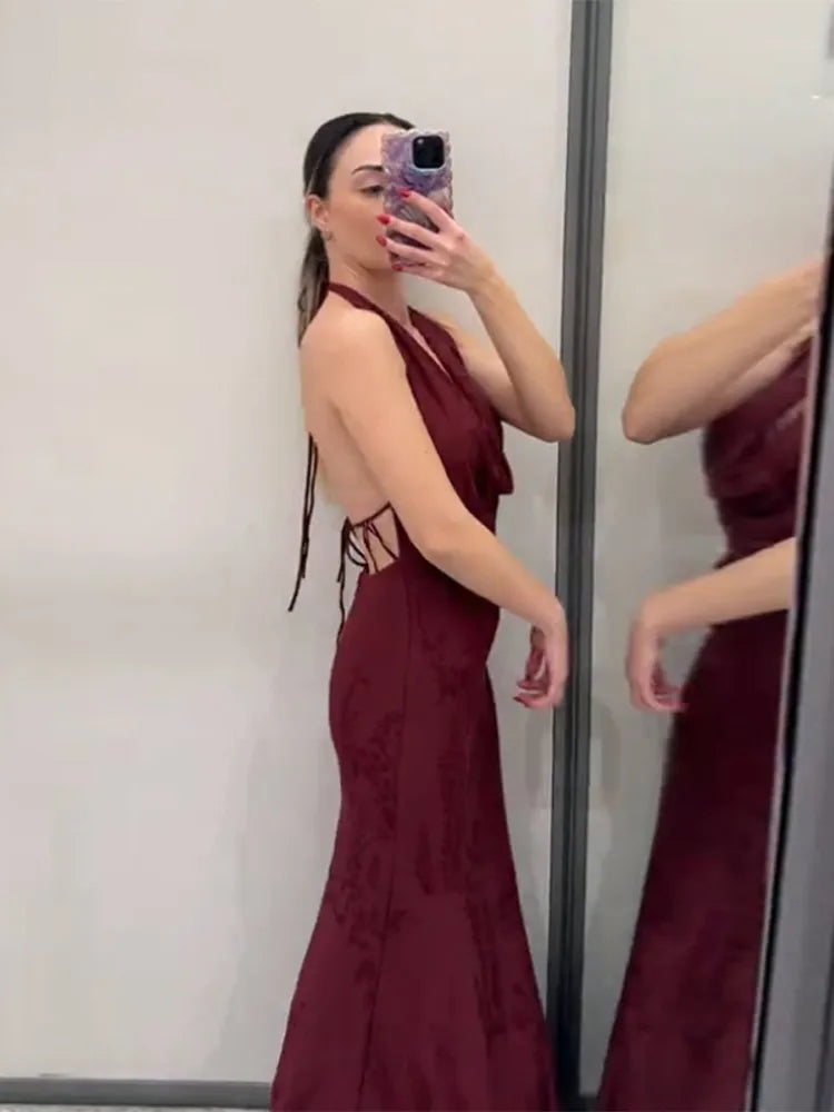 Vintage Deep V Sleeveless Evening Dress