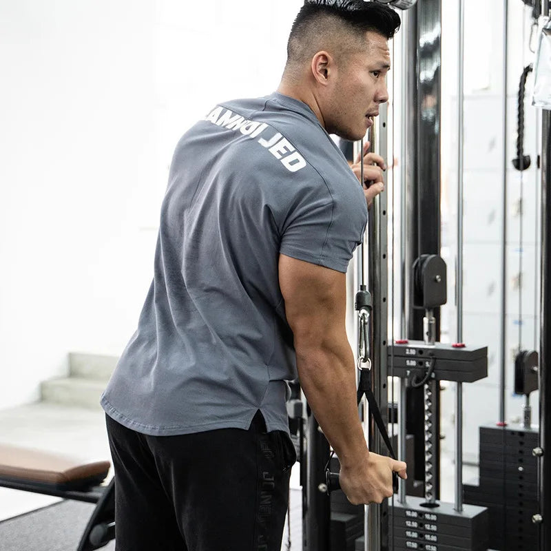 Men's Gym T Shirts Quick Dry Short Sleeve Summer Sports T-shirt Elastic Fitness Workout Tops Casual Bodybuilding Athletic Tee