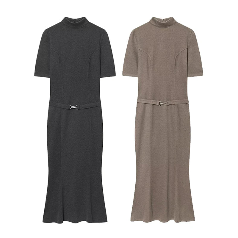Elegant Belted Casual Midi Dress