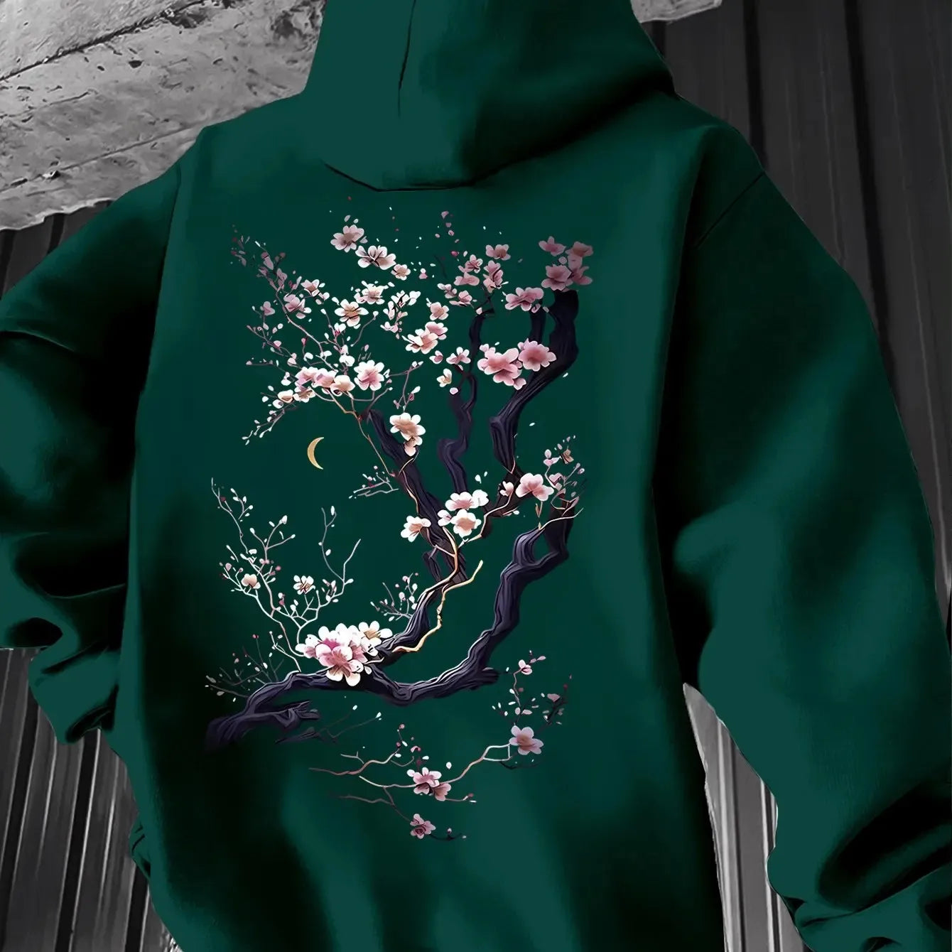 Men'S Hoodie Designed with Retro Ink Wash Style Cherry Blossom Branches Reflecting Eastern Aesthetics Made from Knit Fabric