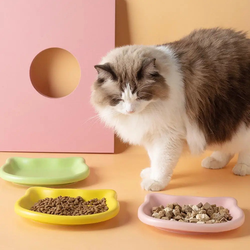 1PC Cat-Shaped Pet Bowls, Pastel Color Cute Animal Design, Non-Slip Pet Food Dish, Ideal for Cats, Trendy Pet Accessory for Home