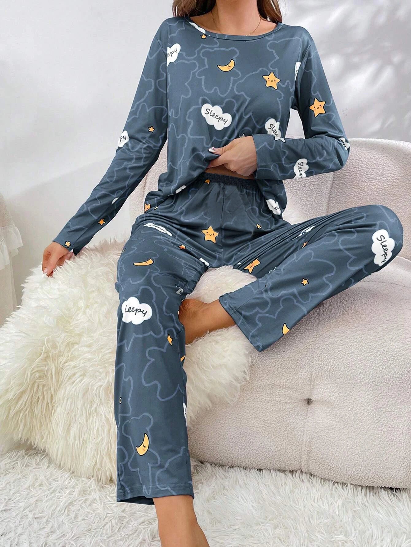 Cloud Print Lounge Pajama Set
