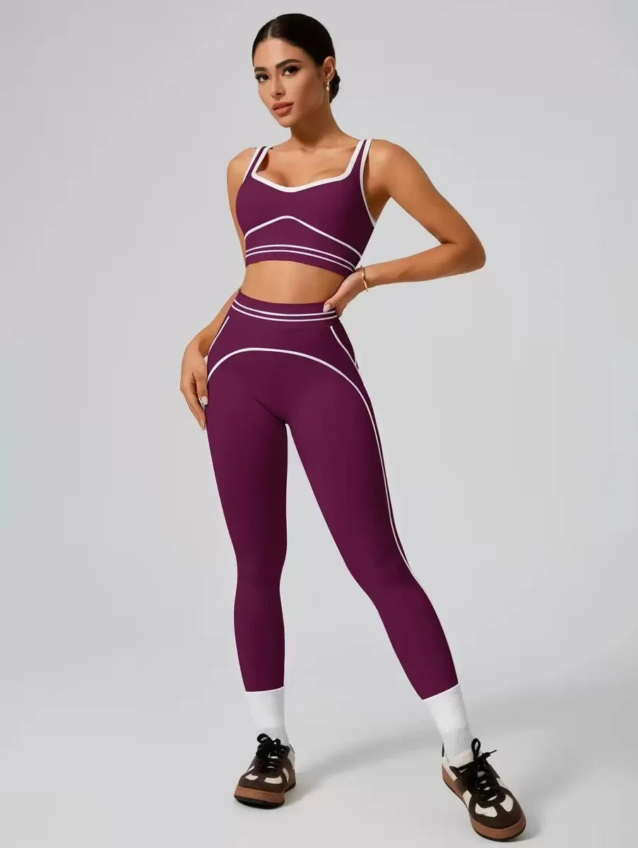 Women Yoga Set Sports Bra High Waist Leggings Gym Workout Fitness Activewear Stretch 2 Piece Suit
