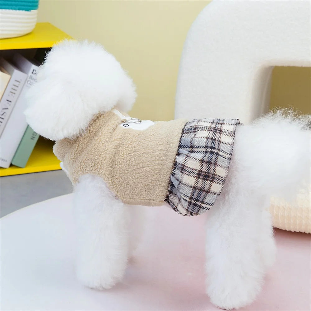 Cute Pet Dress Autumn Winter Plaid Princess Skirt Small Dog Coat Puppy Party Clothes Poodle Yorkie Apparel