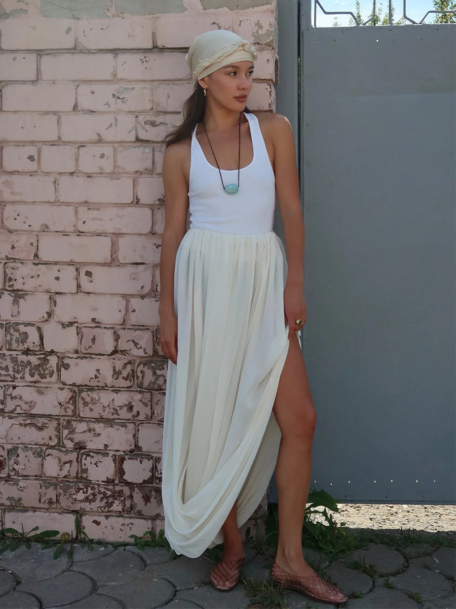 Irregular Skirt for Women Spring Summer New Elegant Street Style Skirt Women's Fashion Loose Ruched Draped Side Split Maxi Skirt