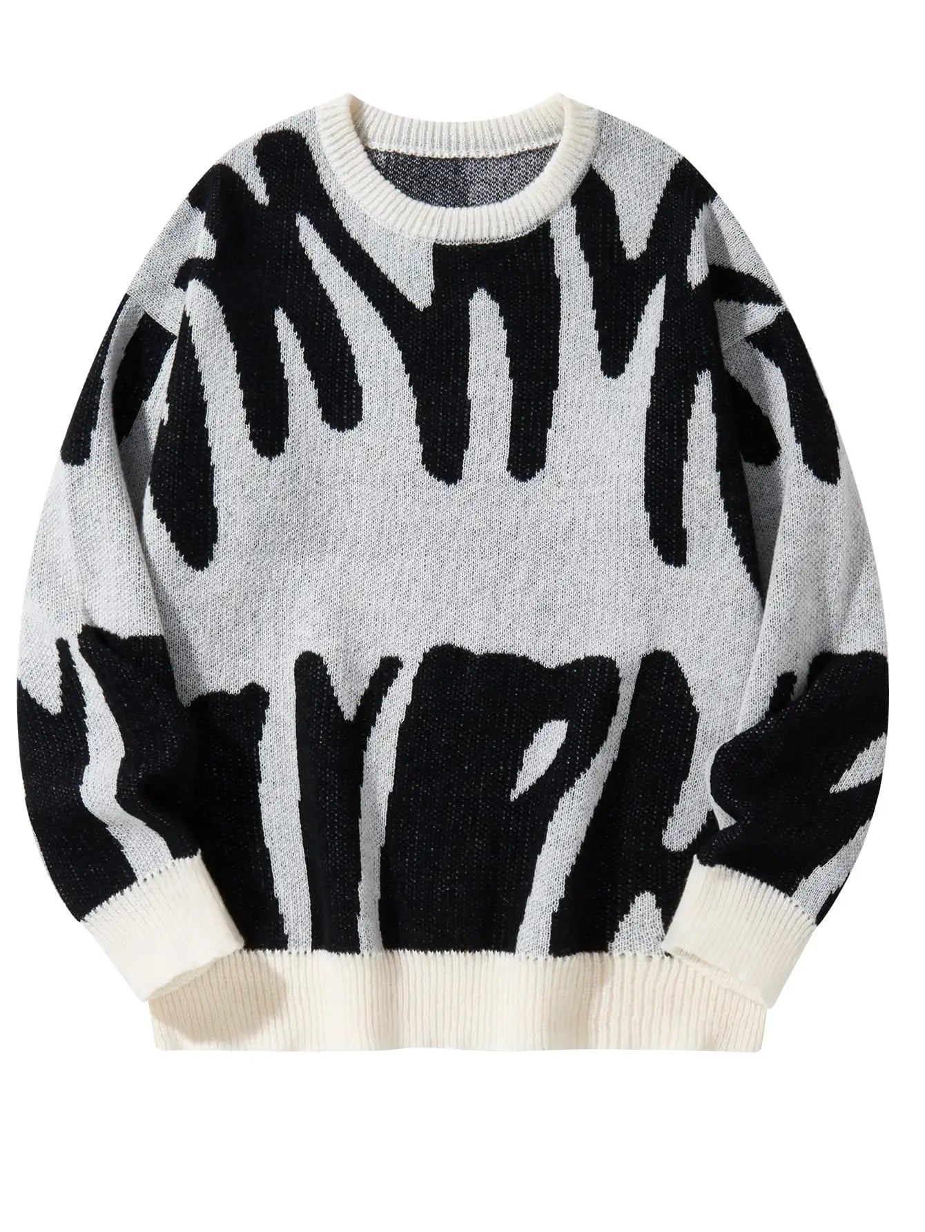 Geometric Knit Contrast Pullover Sweater