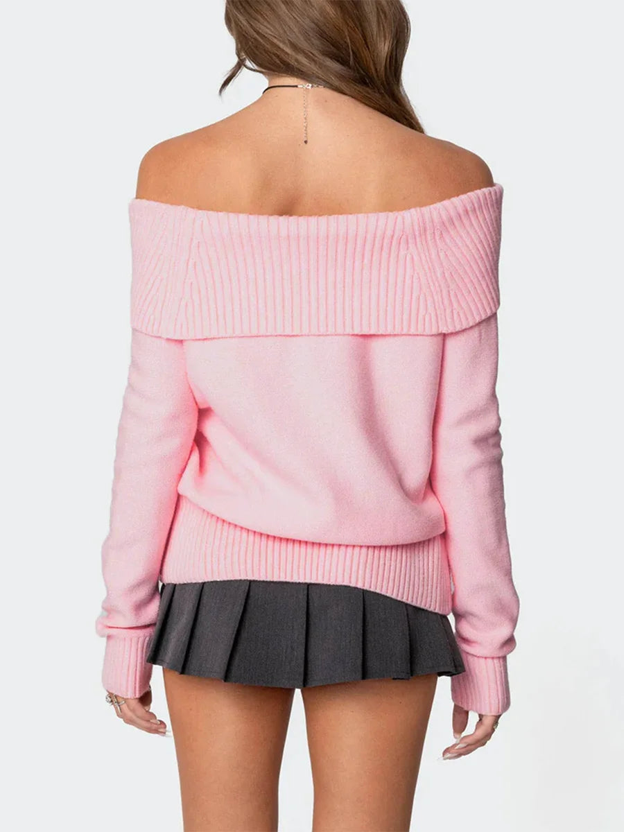 Ribbed Slash Neck Pullover