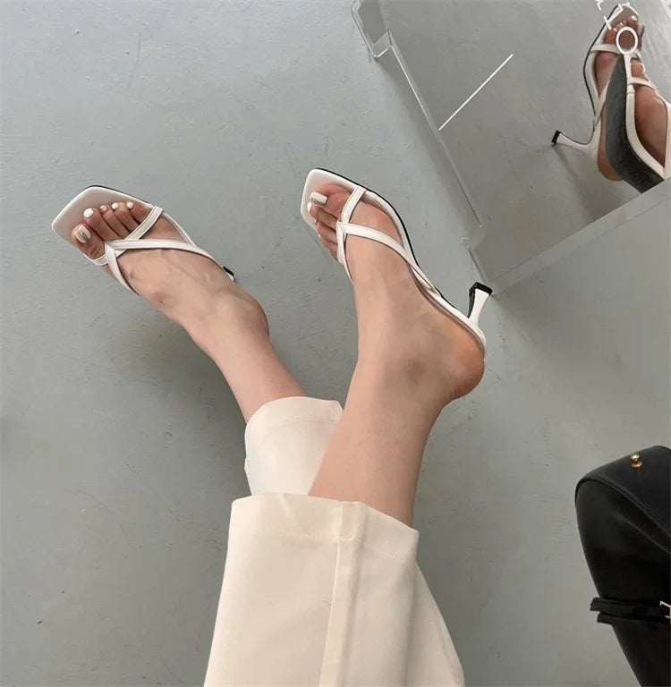 Sexy High Heels Slippers Women's Elegant Shoes Fashion Heeled Sandals for Woman Clip Toe Luxury Slippers Party Female Slides