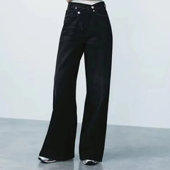 Slanted Placket Retro Wide Jeans