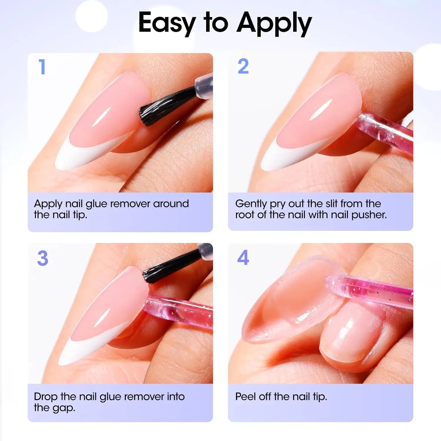 Nail Glue Remover 40ML for Press on Nails False Tips Non Acetone Gentle Nail Care Remover Supplies Solution Manicure Supply