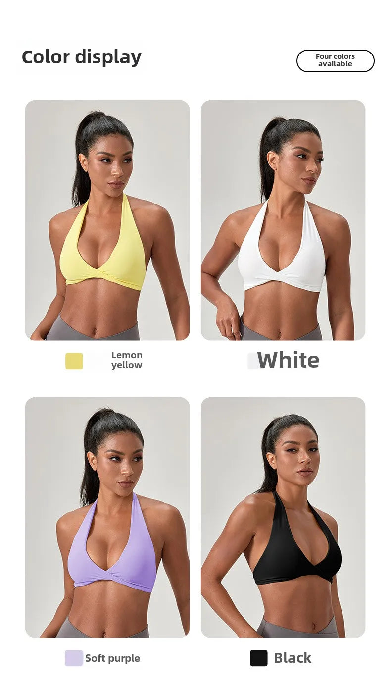Strappy Bra for Women Open Back Halter Sports Bra Light Support Gym Crop Top Seamless Workout Yoga Top Bra Padded Bras