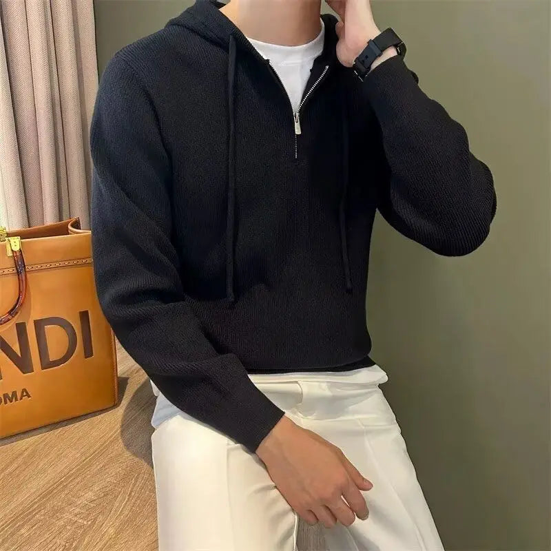 Hooded New Internet Celebrity Men's Sweater Versatile Popular Autumn Winter Solid Color Zipper Bottoming Trendy Hoodies Casual