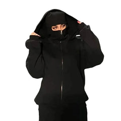 Men's face mask hoodie, windproof fleece-lined top, casual hoodie