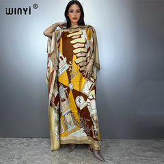 Printed Dresses For Women 2025 Fashion Design Loose Dress Batwing Maxi Long Femme Vestidos Summer Autumn Party Elegant Dress