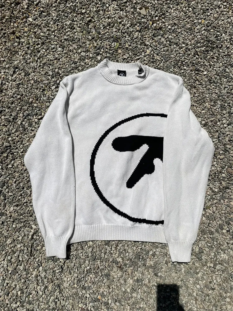 Men's Sweater Aphex Twin Knit Winter Oversized Vintage Long Sleeve Tops Jumper Pullover Y2k Streetwear Graphic Fashion Clothing