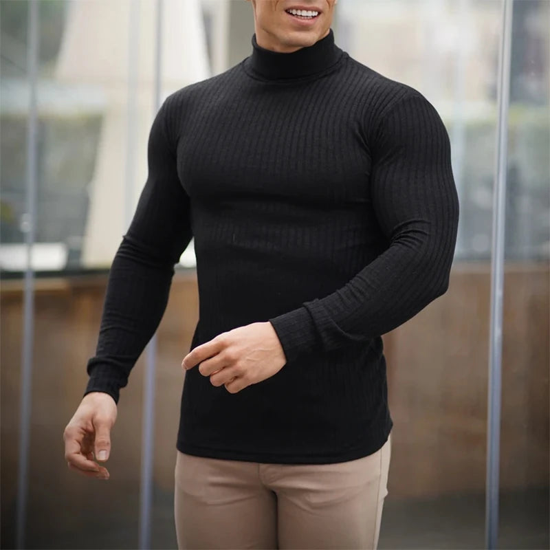 Slim Ribbed Turtleneck Pullover
