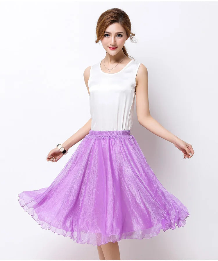 Silk Pleated High Waist Midi