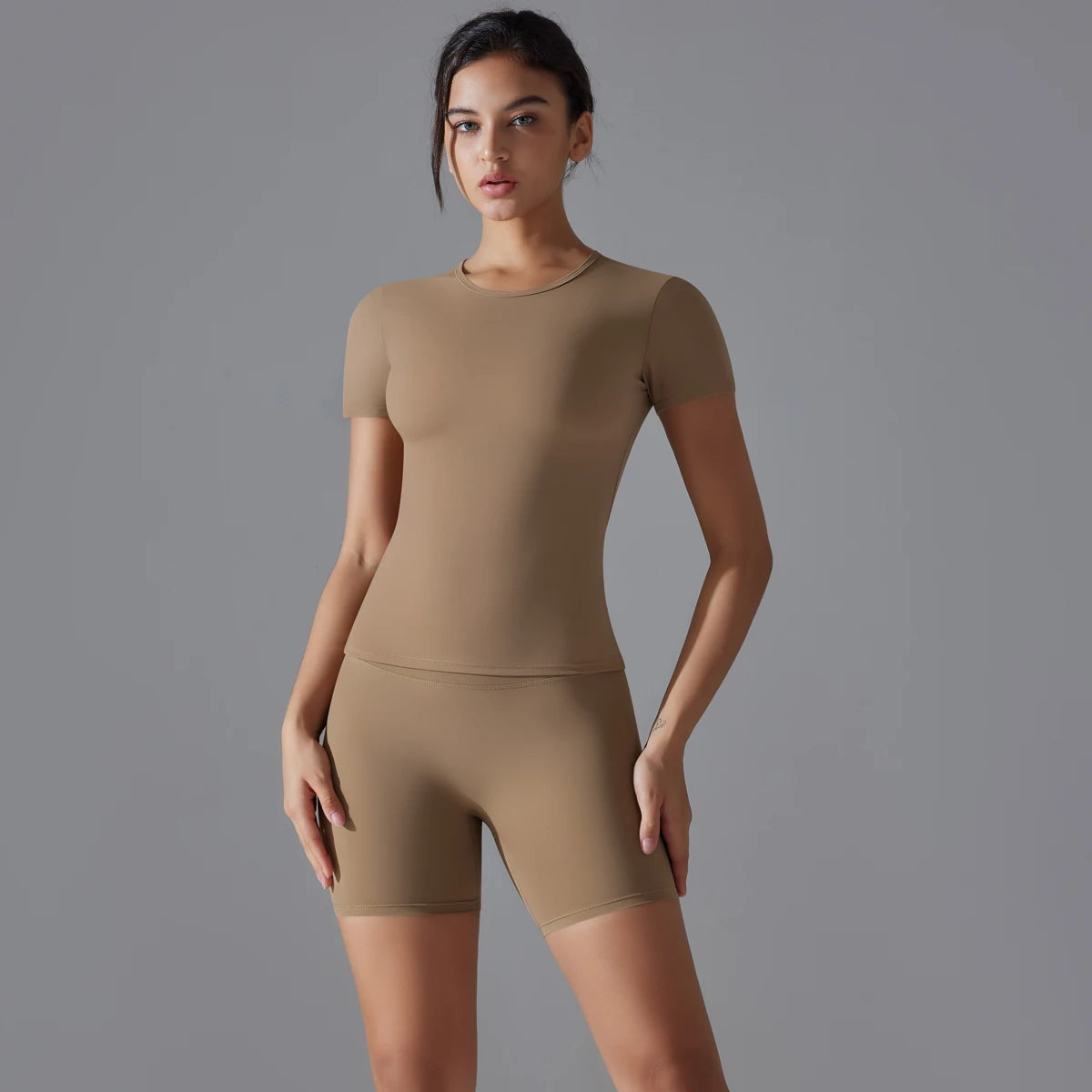 Yoga Set Women Sports Short Sleeve Top With High Waist Leggings Running Jogging Workout Workout Clothes Sports Fitness Gym Sets