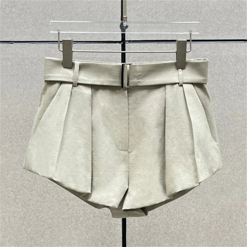 women's shorts New high waisted slim mini pants for summer 2026 linen blend casual shorts Belt decoration shorts women's pants