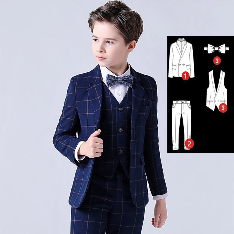 Formal Kids Plaid Tuxedo Suit