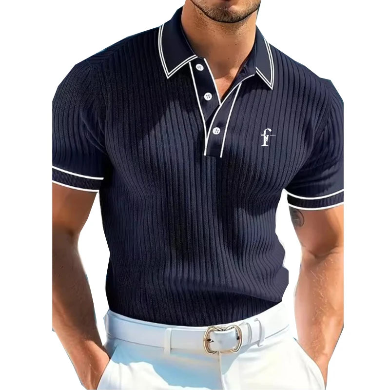 Men's Short Sleeve Polo Shirt with Buttons Casual Entertainment Decorative Whit Logo Clothing Leisure Fashion Polo