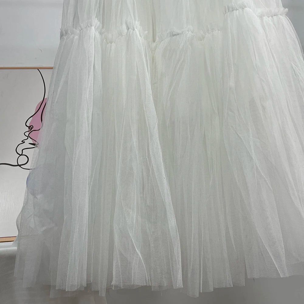 Pleated Lace Cake Midi Skirt