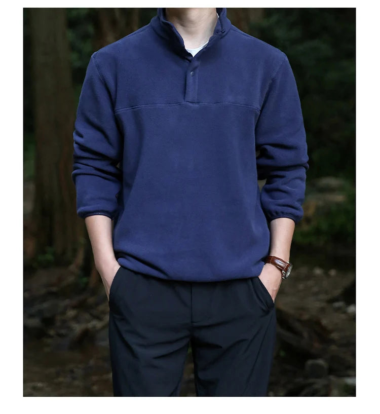 2025 Men Sweatshirt Turtleneck Half Button Pullover Male Polar Fleece Casual Basic Elegant Work Wear Winter Autumn Warm Jacket