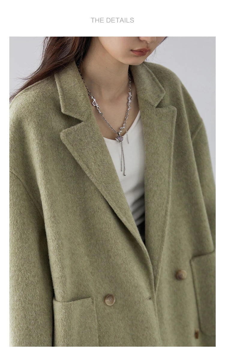 CHIC VEN Women's Woolen Coats Loose Casual Double Breasted Retro Double-sided Jacket Office Lady Outerwear Autumn Winter 2026