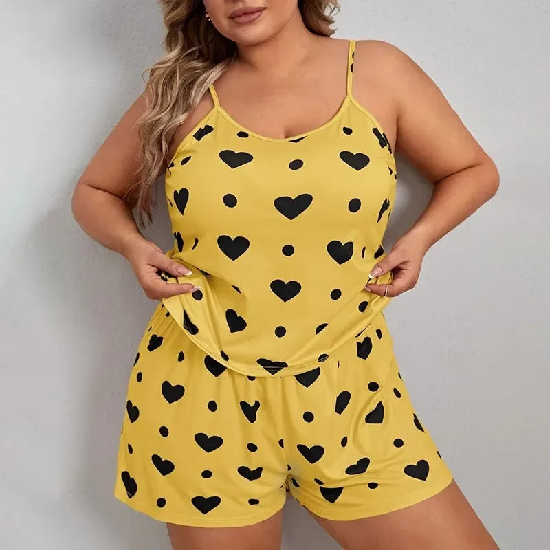 Plus Heart Print Pajama Set