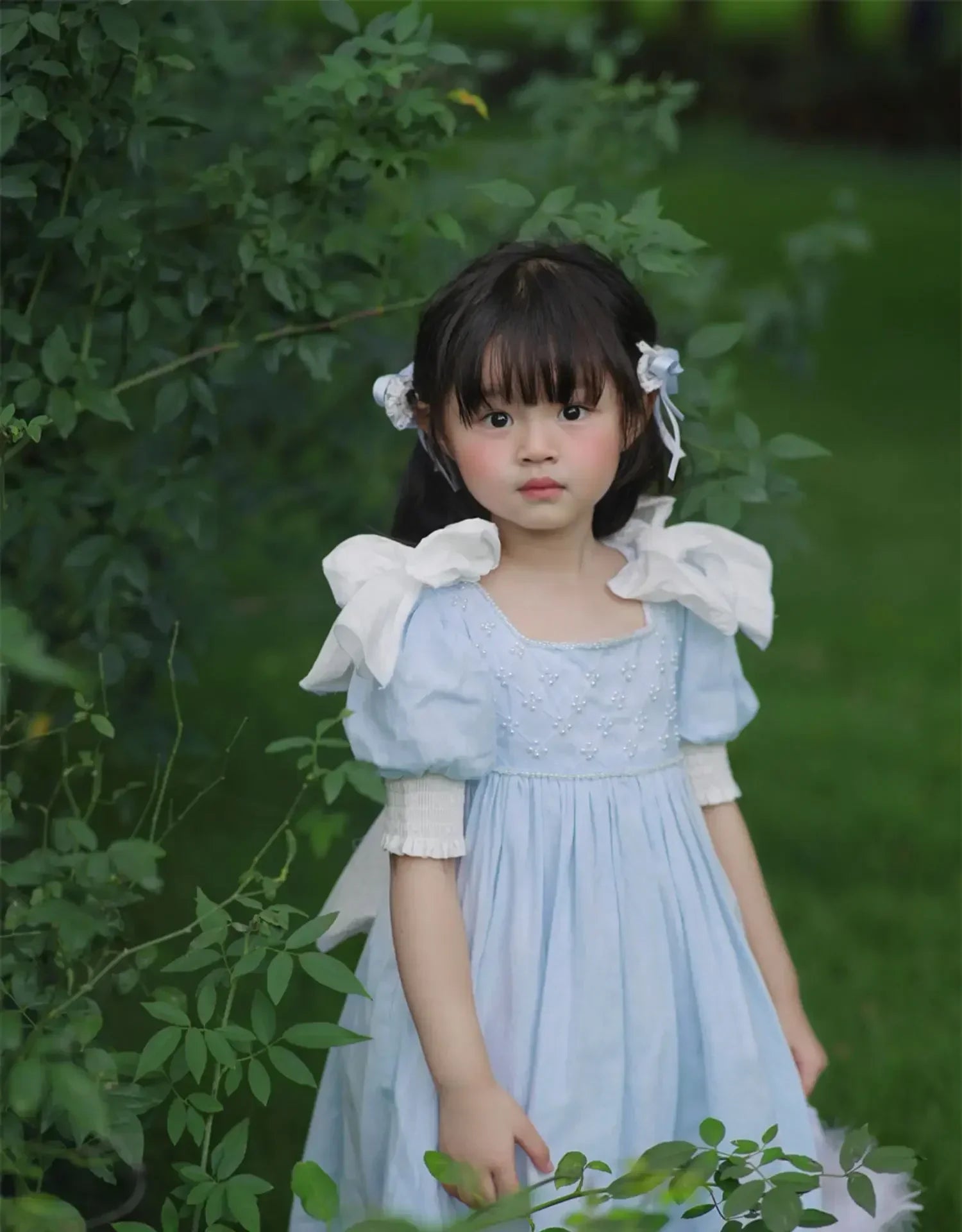 Embroidered Bow Princess Girls Dress
