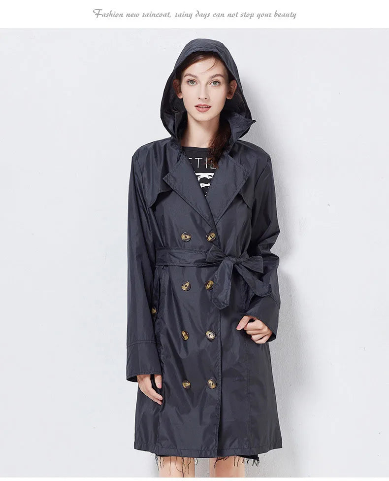 Fashion Women Thin Raincoat Poncho Ladies Waterproof Long Slim Raincoats Adults Outdoor Hiking  Windproof Rain Coat With Belt