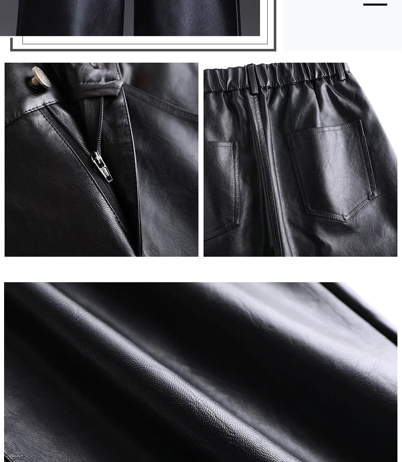 Wide Leg PU Leather Pants