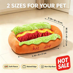 Hot Dog Pet Bed for Small Dogs Cats Soft Fleece Indoor Sleeping Nest Raised Support Cozy Puppy Cushion Home Pet Supplies
