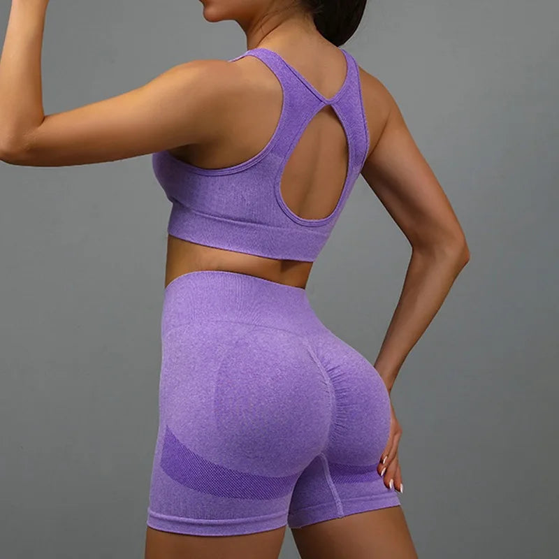 2Pcs Women Yoga Outfit Set Sports Fitness Vest Running Workout Shorts Suit Gym Training Active Wear Handmade Accessory
