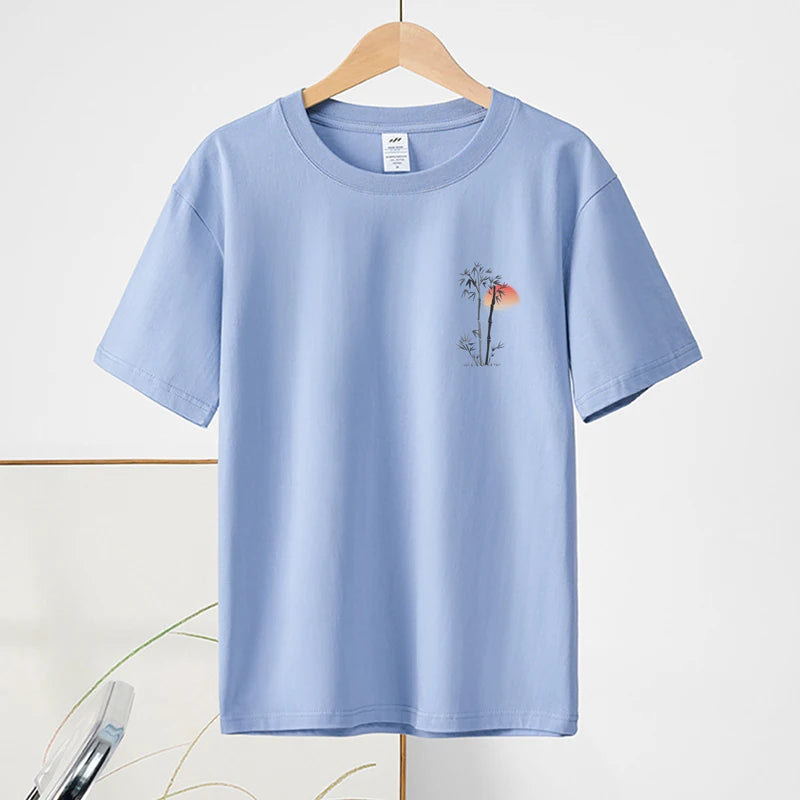 Chinese Print Cotton Summer Tee