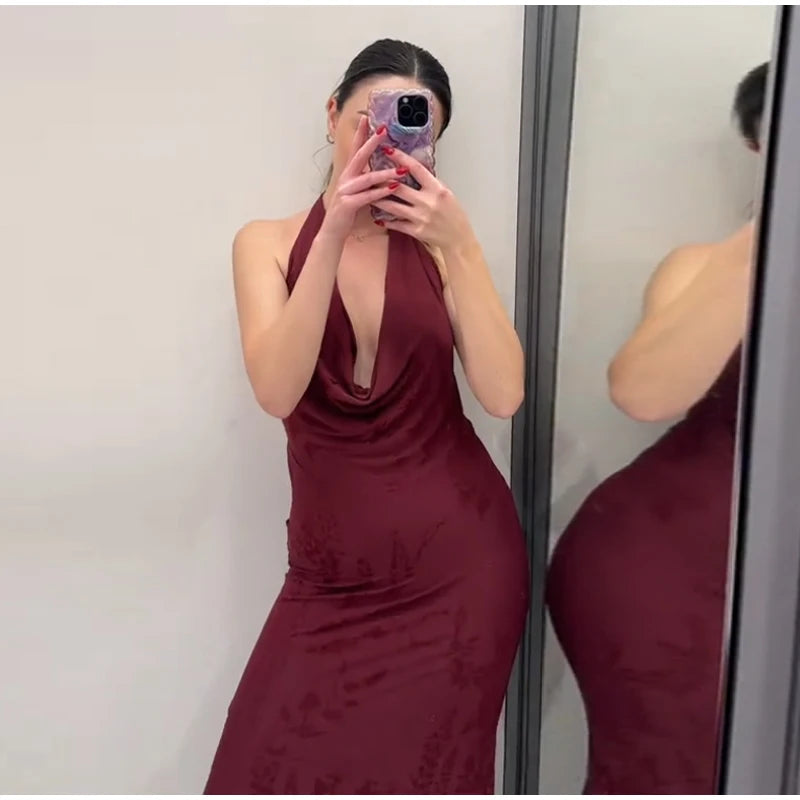 Vintage Deep V Sleeveless Evening Dress