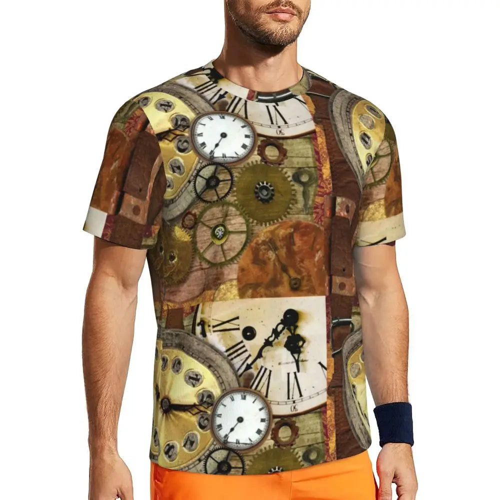 Gym T Shirt For Men Steampunk Design T-Shirts Fashion Wonderful Clockwork Vintage Summer Tees O Neck Streetwear Design Tops