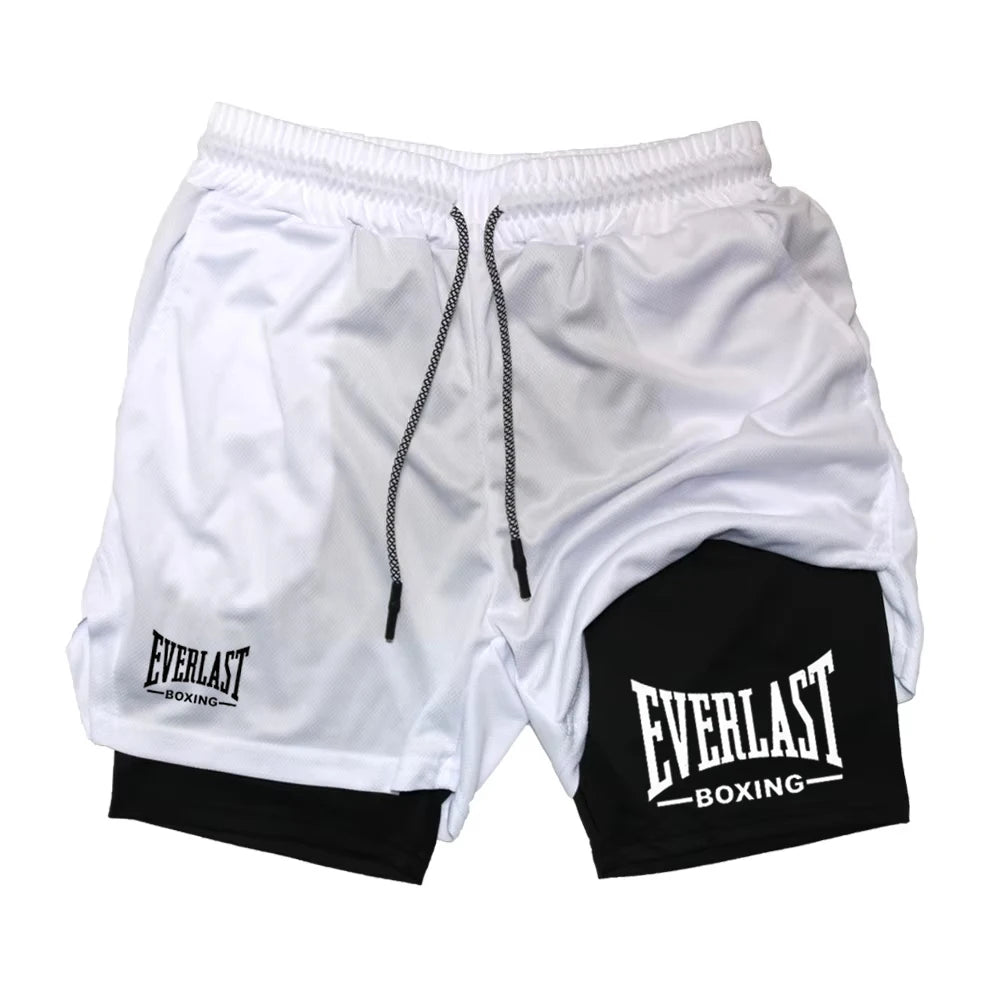 Men's Fashionable Double-Layer Sports Shorts EVERLAST Printed Sports Shorts, Double-Layer Quick Drying Basketball Muscle Fitness