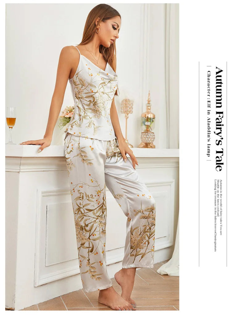 Cherry Satin Long Pajama Set
