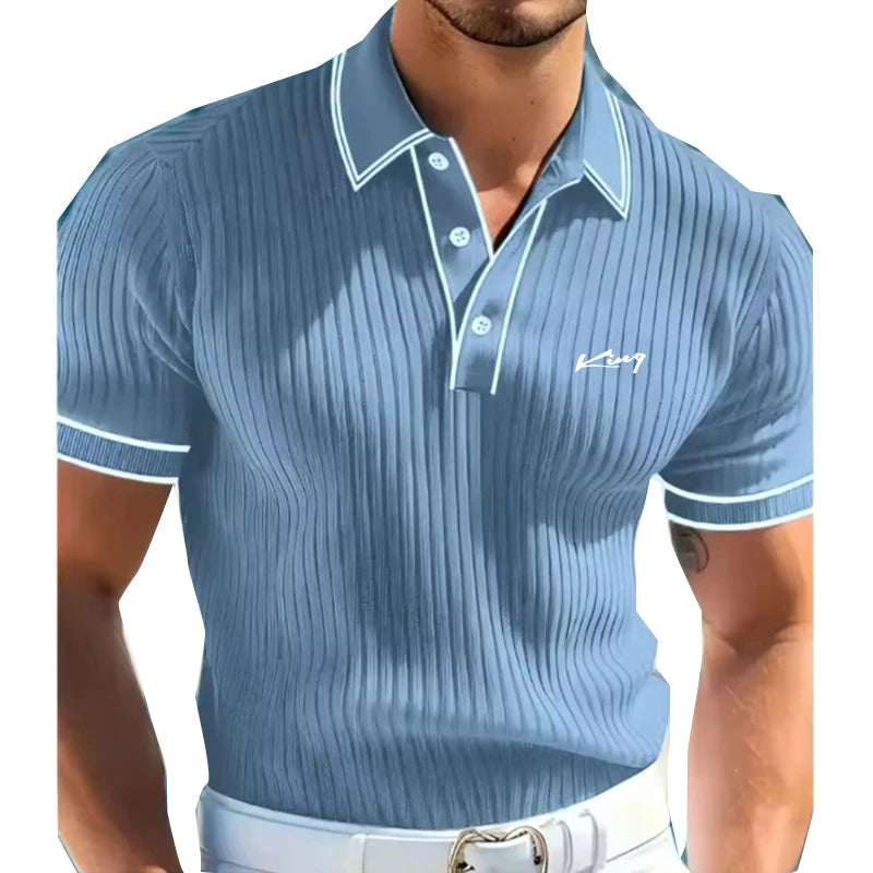 Men's Short Sleeve Polo Shirt with Buttons Casual Entertainment Decorative Whit Logo Clothing Leisure Fashion Polo
