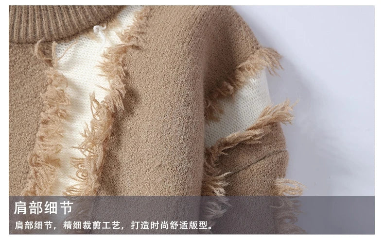 2026 Winter Fashion worn‑out design Sweater Men Casual Knit Pullovers Mens Thick Warm Loose Knitted Sweaters Streetwear Man