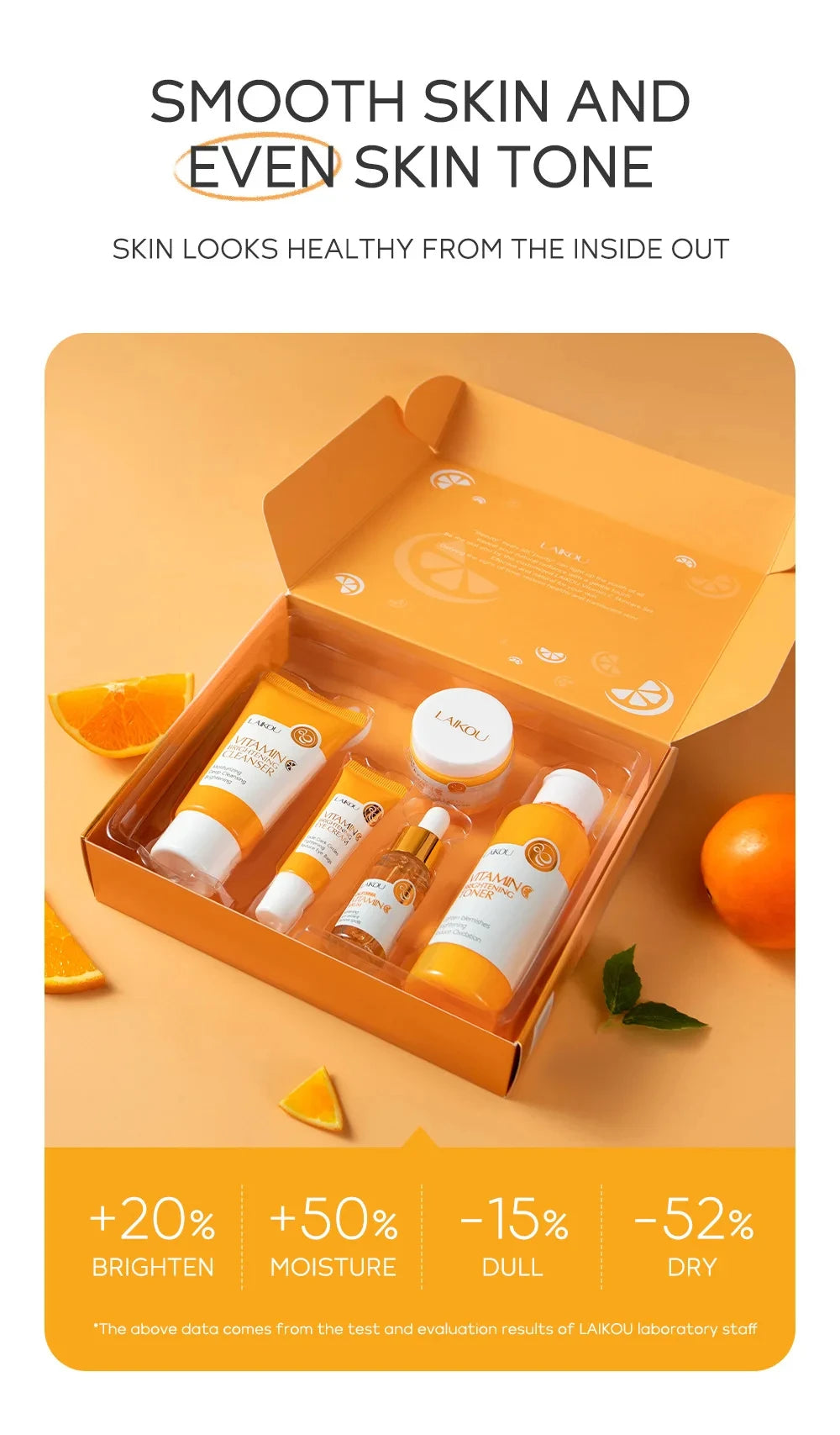 Vitamin C Skincare Set 5pcs(Cleanser-Toner-Serum-Eye Serum-Face Cream) + Natural Antioxidant Ingredients, Nourish Even Skin Tone