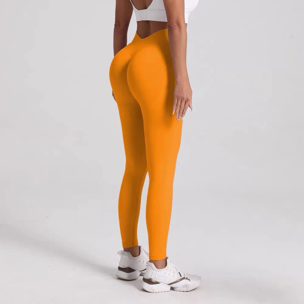 New Women V Back Athletic Leggings Fitness Exercise Yoga Gym Tights Workout Scrunch Butt Lifting Training Pants