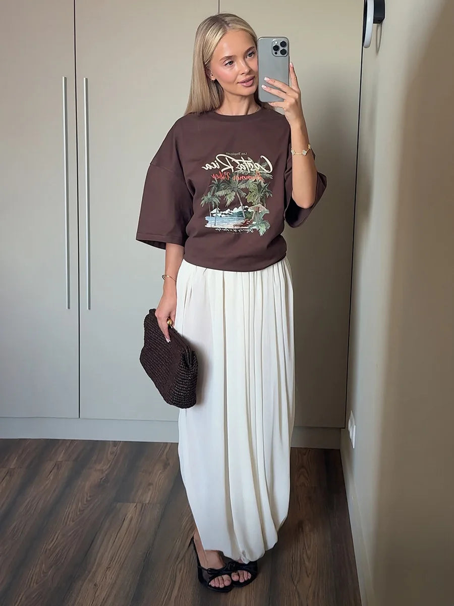 Irregular Skirt for Women Spring Summer New Elegant Street Style Skirt Women's Fashion Loose Ruched Draped Side Split Maxi Skirt