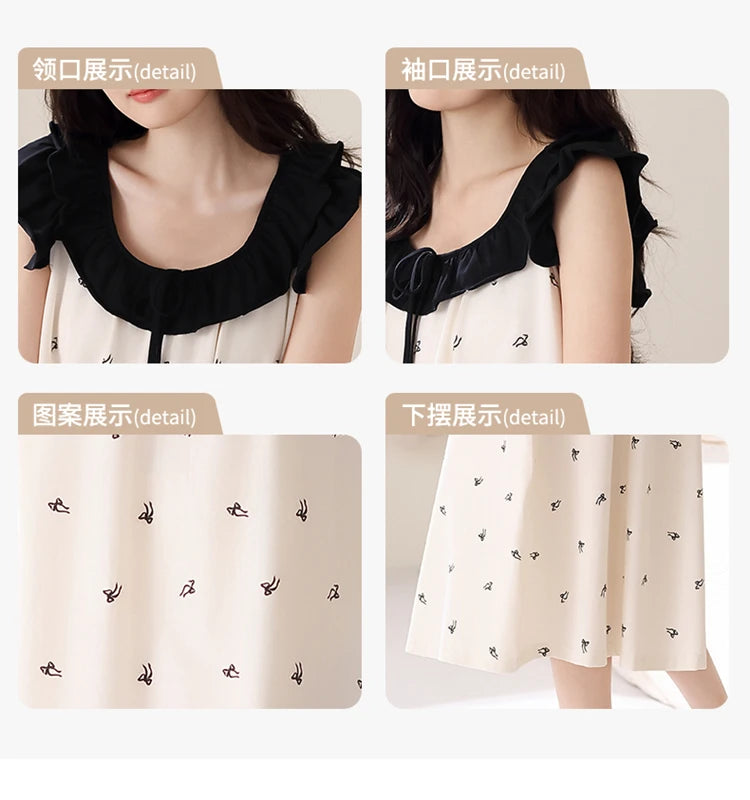 Newest Women Nightdress Female 100% Cotton Nightwear Floral Short Sleeve Sleepdress With Chest Pad