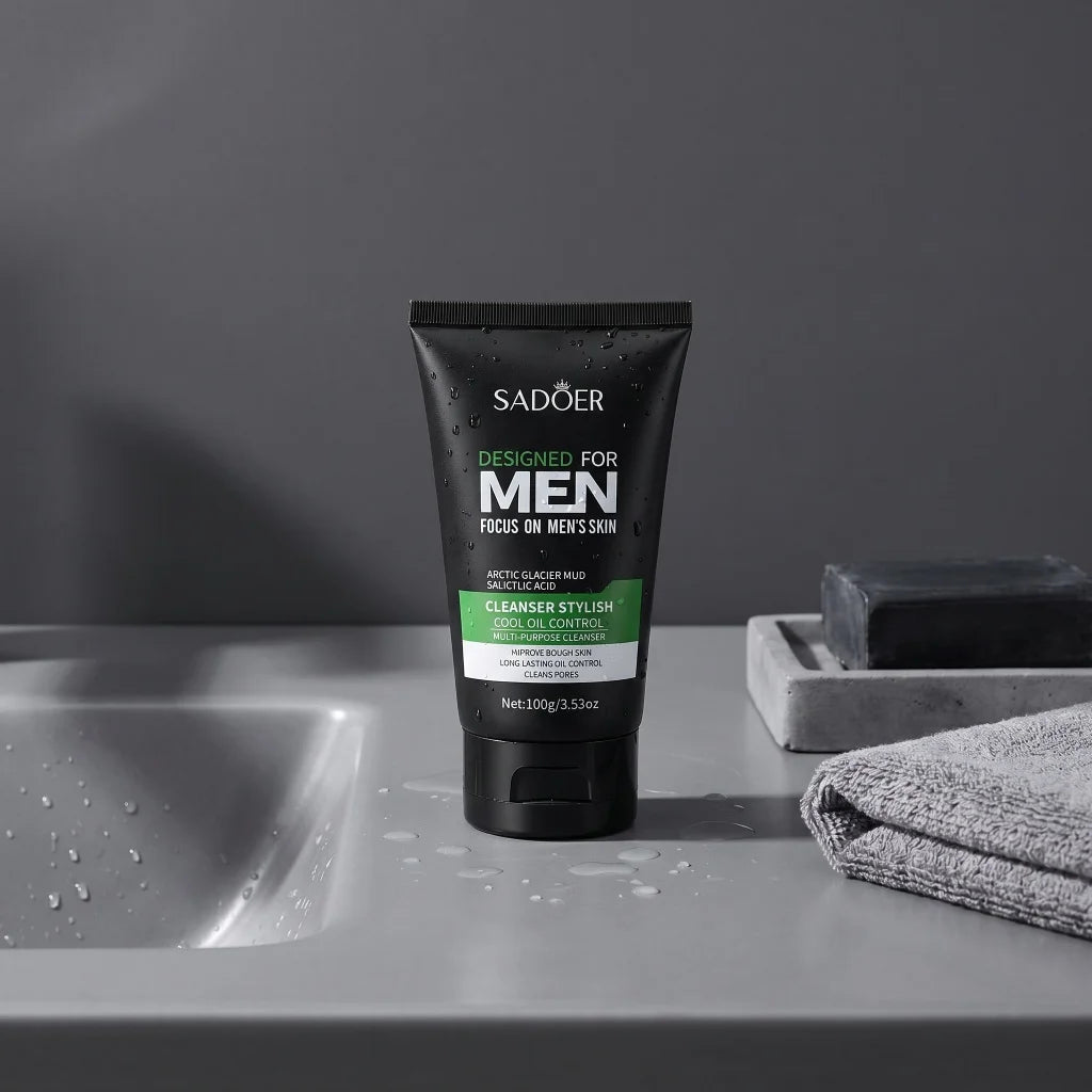 Men Glacier Mud Salicylic Acid Cleanser Long Oil Control Deep Purify Pores Wash Daily Grime Soft Coarse Skin Facial Cleanser