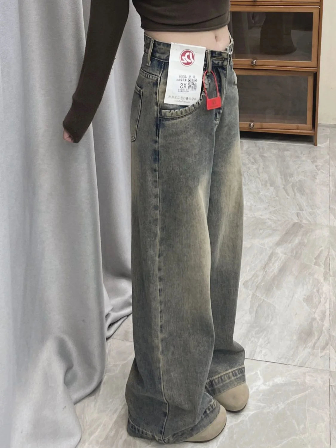 Vintage Wide-leg Jeans Women's Spring Summer New Loose-fit Slimming Draped Versatile Trailing Straight-leg Trousers