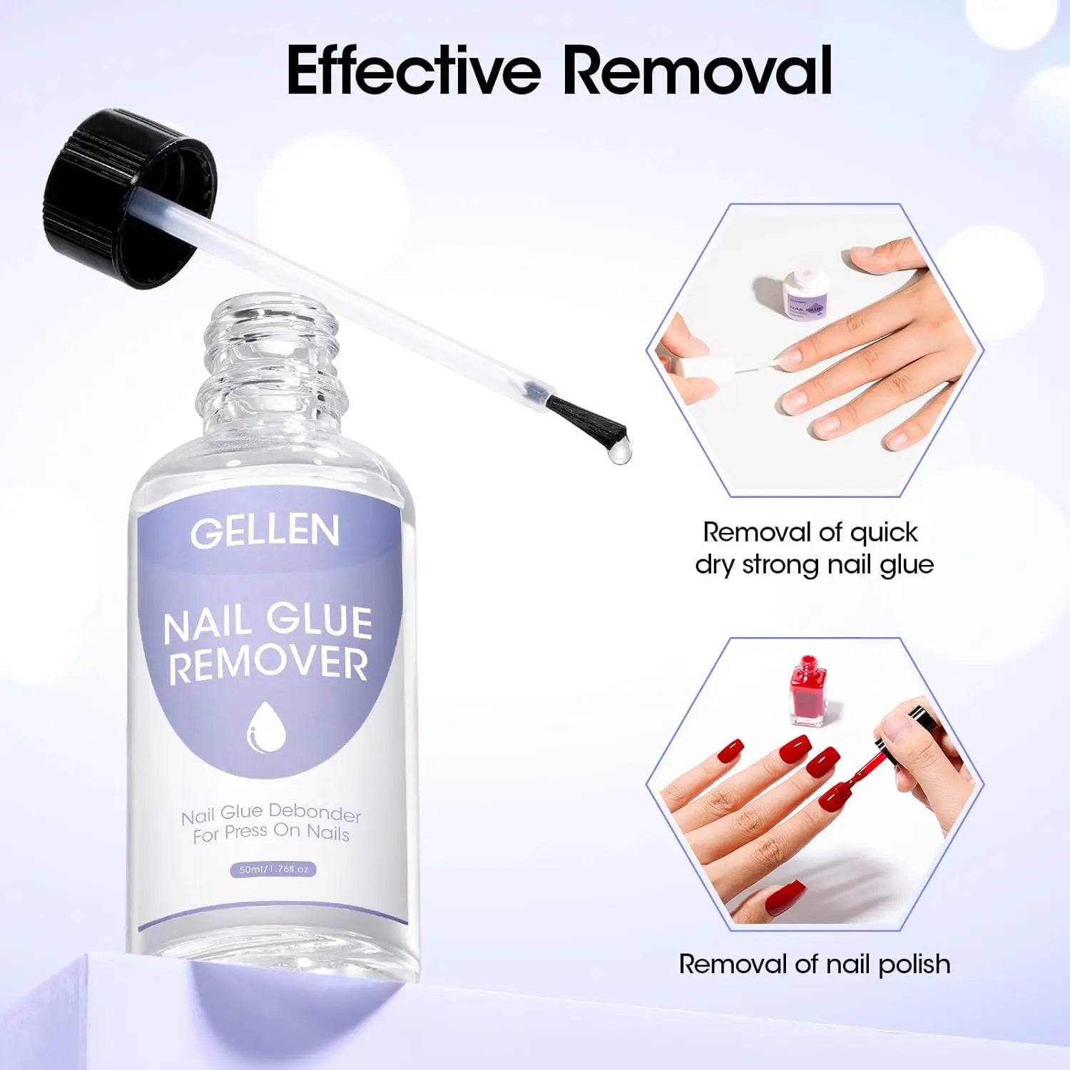 Nail Glue Remover 40ML for Press on Nails False Tips Non Acetone Gentle Nail Care Remover Supplies Solution Manicure Supply