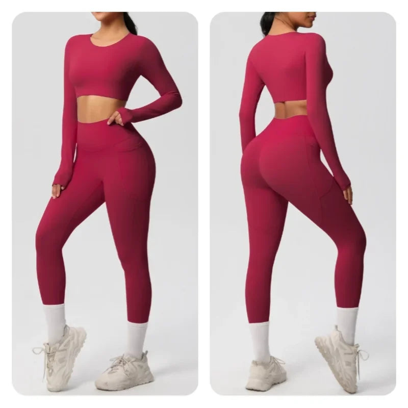 Yoga Gym Set Women Sports Impact Longline Strappy Top Fitness Overalls Sets Womens 2 Piece Sportswear Woman Gym Leggings Solid